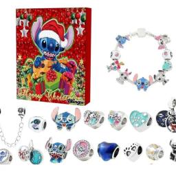 Stitch Mickey Christmas Advent Calendar Disney Bracelets 24 Days Xmas Countdown Calendar Diy Jewelry Making Kit For Girl Gift