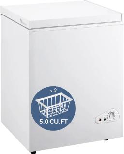 Ft Chest Freezer - Compact Small Deep Freezer with Removable Basket and Defrost Water Drain - Energy Saving Quiet Top Open Door