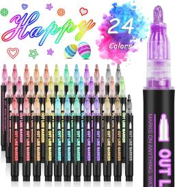 24 Color Double Line Outline Art Pen Marker Pen DIY Graffiti Outline Marker Pen Highlighter Scrapbook Diary Poster Card