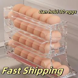 Automatic Roll-out Egg Storage Device Household Refrigerator Storage Box Egg Box Can Hold 30 Eggs High Quality Egg Rack Kitchen