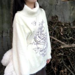 Deeptown White Harajuku Turtleneck Sweaters Woman Oversize Korean Style Vintage Cozy Jerseys Cute Casual Goth Pullovers Autumn