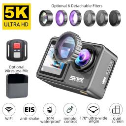 Action Camera 5K 30FPS 4K 60FPS 48MP EIS Video With 2" IPS Dual Screen Optional Filter Lens 1080P Webcam Vlog WiFi Sports Cam