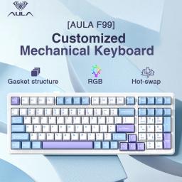 Wireless Mechanical Keyboard AULA F99,Tri-Mode BT5.0/2.4GHz/USB-C Hot Swappable Custom Keyboard,RGB Backlit Gaming Keyboard