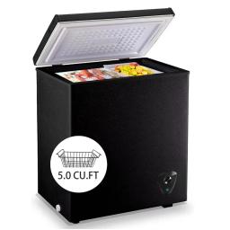 5.0 Cu.Ft Chest Freezer, Small Deep Freezer Black Top Door, Mini Freezer with Removable Basket and 7 Adjustable Temperature