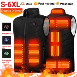 9 Areas Zone Heated Vest Waistcoat USB Electric Heating Jacket Men Women Sportswear Winter Heated Body Warmer for Outdoor 6XL