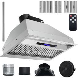 VEVOR Insert Range Hood, 30/36 Inch Stainless Steel Built-in Kitchen Vent with Touch & Remote Control LED Lights Baffle Filters