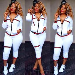 Women Jogging Tracksuit Outfits Fashion Jogger Zipper Thread Jacket Coat & Pencil Pants Casual Two Piece Suit Set