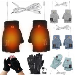 USB Heating Gloves Double-Sided Heating Gloves Washable Rechargable MittensThermal Fingerless Hand Warmer Outdoor Gloves