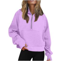 Womens Sweatshirts Half Zip Cropped Pullover Fleece Quarter Zipper Hoodies Fall Outfits Clothes Long Sleeve Teen Girl Clothes