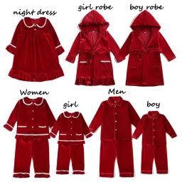 Hot Sale Family Matching Set Pjs Christmas Mother Kids Pajamas Ruffle Baby Red Velvet Boys And Girls Pyjamas Sibling Sets