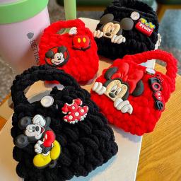 Cartoon Mickey Woven Coin Purse Disney Cute Minnie Mouse Mini Headphone Storage Bag Fashion Backpack Decorations Women Wallet