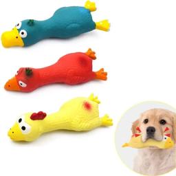 Dog Squeaky Toys Tiny Tots Chicken Dog Chew Toy Natural 6.6" Long Soft Non-Toxic Rubber Chew Toys for Puppy Small Medium Dogs