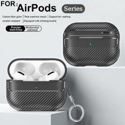 Carbon Fiber Airpods Soft Case For Apple AirPods 4 2 3 Airpods Pro2 Wireless Charge Box Shockproof with Hook Protective Cover