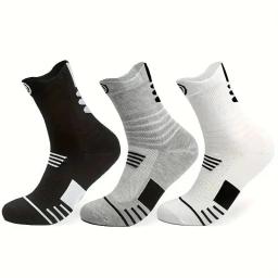 3 Pairs Men's Comfort Fit Cushion Performance Athletic Crew Socks For Outdoor Sports