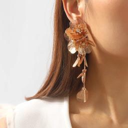 Vintage Gold-color Big Flower Drop Earrings For Women Classic Crystal Metal Long Earrings Statement Bohemian Ear Jewelry Gifts