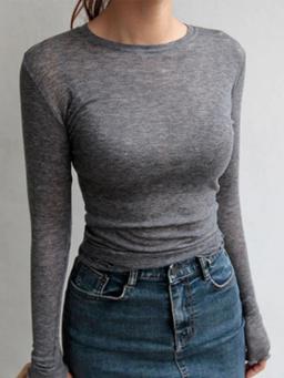 High Quality Plain T Shirt Women Cotton Elastic Basic T-shirts Female Casual Tops Long Sleeve Sexy Thin T-shirt see through