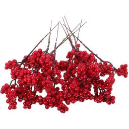 10PCS Christmas Glitter Red Berry Red Berry Stems With Branches Artificial Burgundy Berry For Christmas Tree Ornament DIY Berry