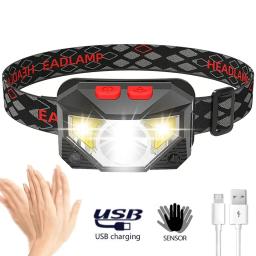 8 Modes LED Headlight Handfress Motion Sensor Powerful Headlamp Head Lamp COB Flashlight Torch Head Light For Camping, Fishing