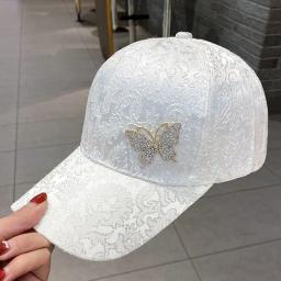 Trendy Satin Rhinestone Butterfly Baseball Cap for Women's Summer Lace Pattern Sun Protection Sun Caps Sexy Lady Casual Hats