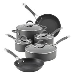 Hard Anodized Nonstick Cookware Set with Glass Lids & Stainless Steel Handles 10 Piece Gray