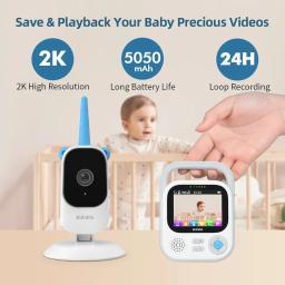 Baby Camera with Monitor KAWA 2K HD Electronic Baby Surveillance Camera High Resolution Video 4X Zoom Monitor TF Card Recording