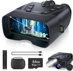 Night Vision Goggles, 58MP Full-Color 4K Night Vision Binoculars with 10000mAh Fast Charging Battery, 64GB Card, 3.99" Screen an