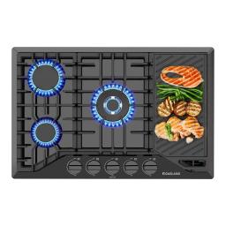 30 Inch Gas Cooktop with Griddle Black, GASLAND Gas Stovetop with 5 Burners, Reversible Cast Iron Grill/Griddle, 120V Black, CSA