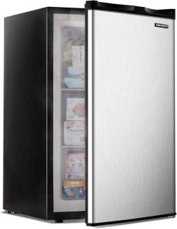 Upright freezer, 3.0 Cubic Feet, Single Door Compact Mini Freezer with Reversible Stainless Steel Door, Small freezer for