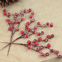 3Pcs Christmas Berries Stems Artificial Xmas Tree Picks Red Berry Branches Burgundy snowflake for Ornaments Wedding Home Decor