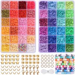 4800pcs Clay Beads 48 Colors for Bracelet Making Kit, Flat Round Clay Beads for Jewelry Making Kit, for Girls 8-12, Preppy, Gift