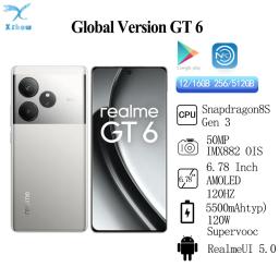 Global Version Realme GT 6 Snapdragon 8S Gen 3  50MP IMX882 6.78Inch 120Hz  6000nit Display 5500mAh 120W Supervooc  NFC  OTA