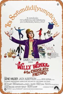 Willy Wonka, The Chocolate Factory Movie Poster 8 x 12 Inches - Retro Vintage Metal Tin Sign for Home Bar Pub Garage Decor Movie