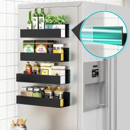 Magnetic Fridge Shelf Spice Storage Rack Black Iron Space Saving for Cabinet on The Side of Refrigerator Kitchen Organizer Shelf