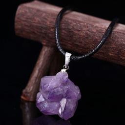 1PC Natural Crystal Rough Stone Amethyst Pendant Energy Healing Gemstone Amethyst Necklace Charms Chakra Halo Jewelry for Women