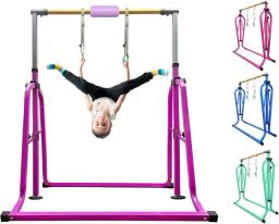 Gymnastics Horizontal Bar with Rings,3’to 5’Adjustable Height Expandable Junior Kip Bar for Home,Indoor Gym Equipment for Kids