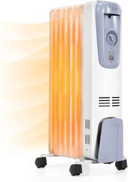 1500W Oil Filled Radiator Heater, Electric Space Heater with Adjustable Thermostat, 3 Heat Settings, Overheat & Tip-Over Protect