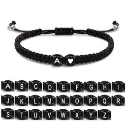 Handmade A-Z 26 Letter Heart Bracelet Woven Baided Rope Women Men Initials Name Adjustable Bangle Couple Lover Friends Jewelry