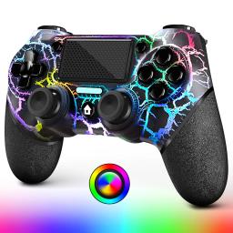 AceGamer Wireless RGB Controller for PS4 Black/White Crack Design with RGB Light,1000mAh Compatible with PS4/Slim/Pro