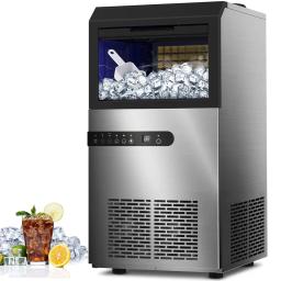 Commercial Ice Maker Machine 100LBS/24H Under Counter Ice Maker w/Large Bin 45 Cubes/Cycle Water Inlet Modes Self Clean