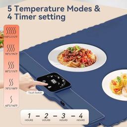 Food Warming Mat - Fast Heating Silicone Electric Warming Tray with 5 Level Temperature,Kitchen Food Warmers For Parties Buffet