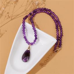 High Quality Natural Amethysts Necklace 4mm Stone Beaded Necklaces Water Drop Shape Stone Necklace for Women Men Reiki Jewelry