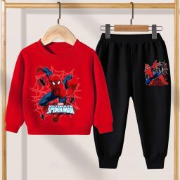 Disney Casual Sweatshirts Boys Toddler Cartoon Clothing New Crewneck Spiderman Print Pullovers Pants 2pcs Long Sleeve Tracksuits