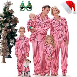 Fashion Cotton Whole Family Matching Christmas Pajamas Set Mother Kids Baby Stripe Print Loungewear Xmas Sibling Couple Pyjamas