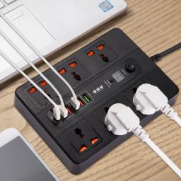 3000W New 6 AC Universal Outlets Power Strip PD20W QC3.0 Fast Charge Socket Extension Cable USB Charger EU Plug Surge Protector