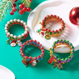 3Pcs Christmas Bracelet Set For Women Men Colorful Beaded Xmas Tree Snowman Santa Claus Snowflake Deer Bangles Festival Jewelry