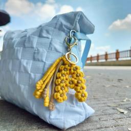 Handmade Knitted Keychain Keyring For Women Girl Crocheted Wind Chimes Flower Letter Bag PendantsKey Ring Handbag Charms Gift