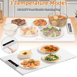 Fast Heating Food Electric Warming Tray with Adjustable Temperature Foldable Kitchen Food Warmer Plate Warm Keeps Food Placemat