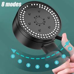 VILOYI 8 Modes High-Pressure Shower Head Fall Resistance Black Handheld Showerhead Water Saving Bathroom Shower Accessories