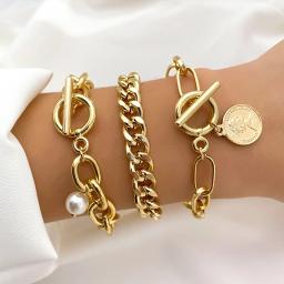 FNIO Fashion Statement Metal Bangle Bracelet Trendy Gold Color Chain OT Link Bracelet Pulseras Women Bijoux Gift