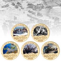 5pcs 80th Anniversary of Normandy Golden Commemorative Coins Set Operation Overlord Military Challenge Coins Army Souvenir Gifts